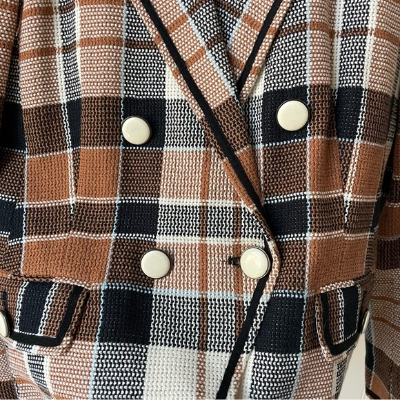 Veronica Beard Utah Jacket Size 8 Brown Tan White Plaid - Picture 4 of 10